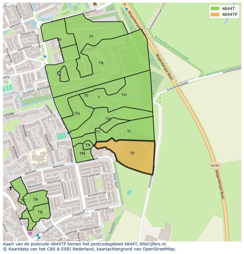 Afbeelding van het postcodegebied 4844 TP op de kaart.