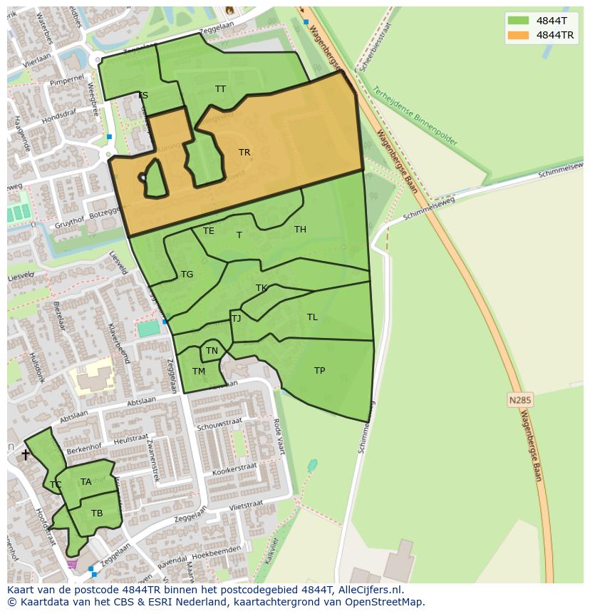 Afbeelding van het postcodegebied 4844 TR op de kaart.