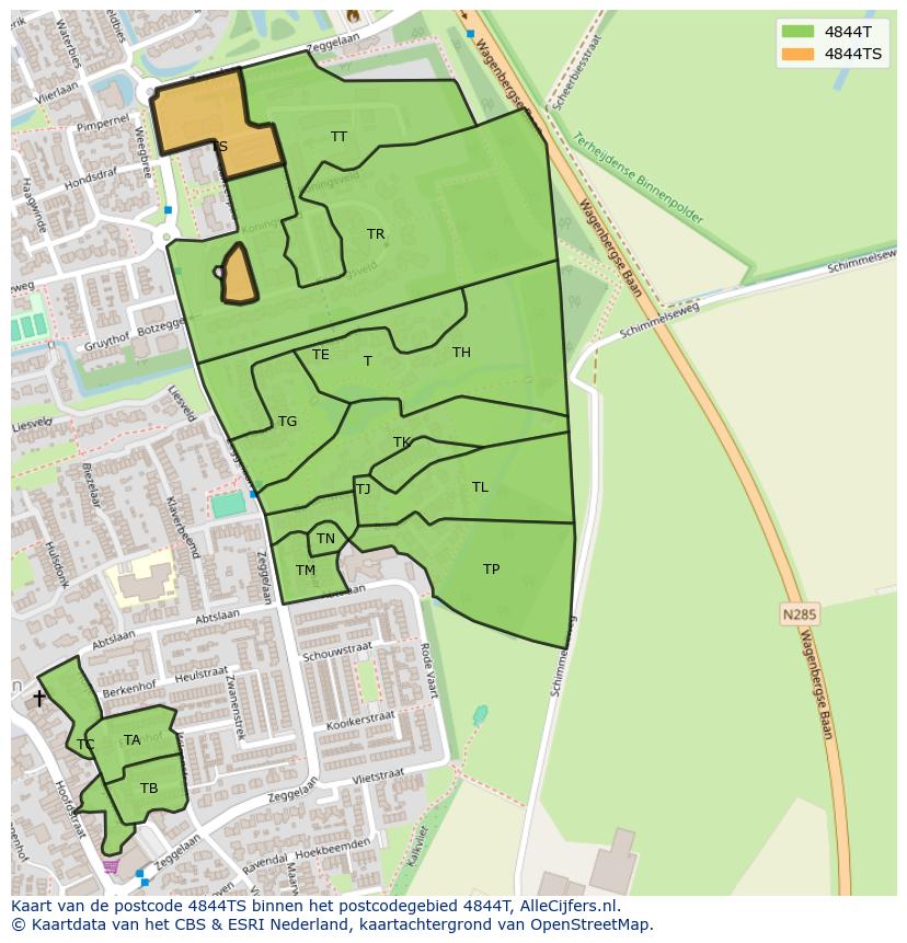 Afbeelding van het postcodegebied 4844 TS op de kaart.