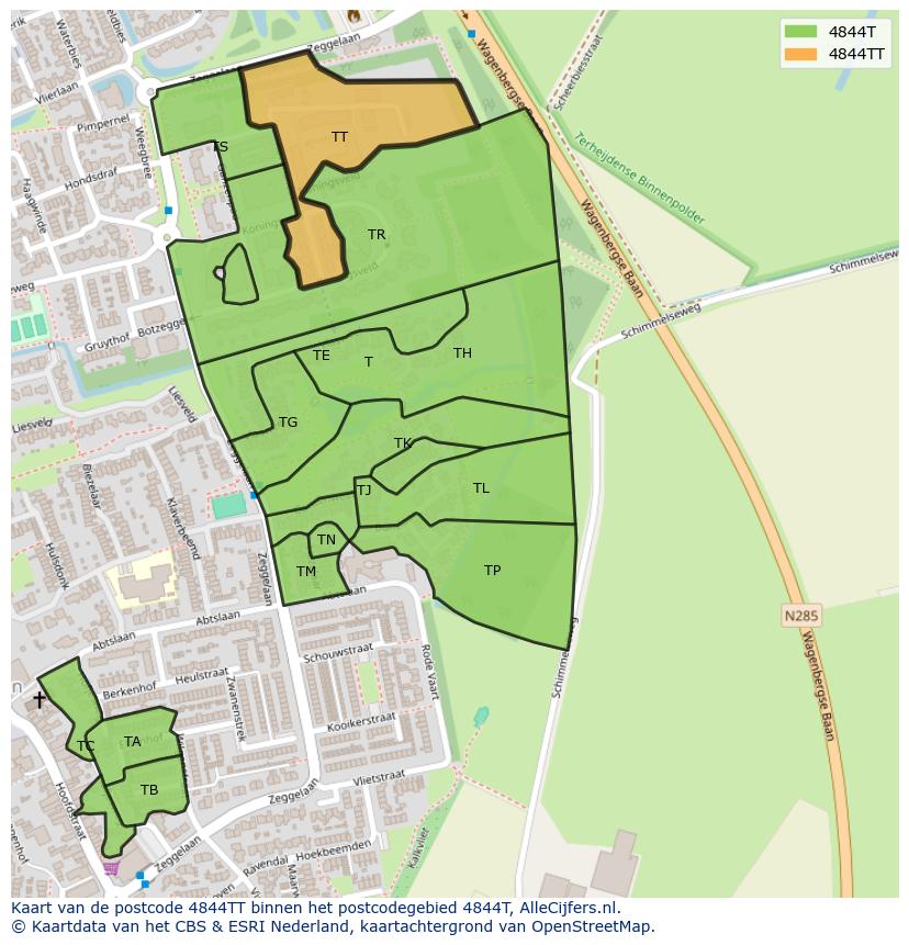 Afbeelding van het postcodegebied 4844 TT op de kaart.