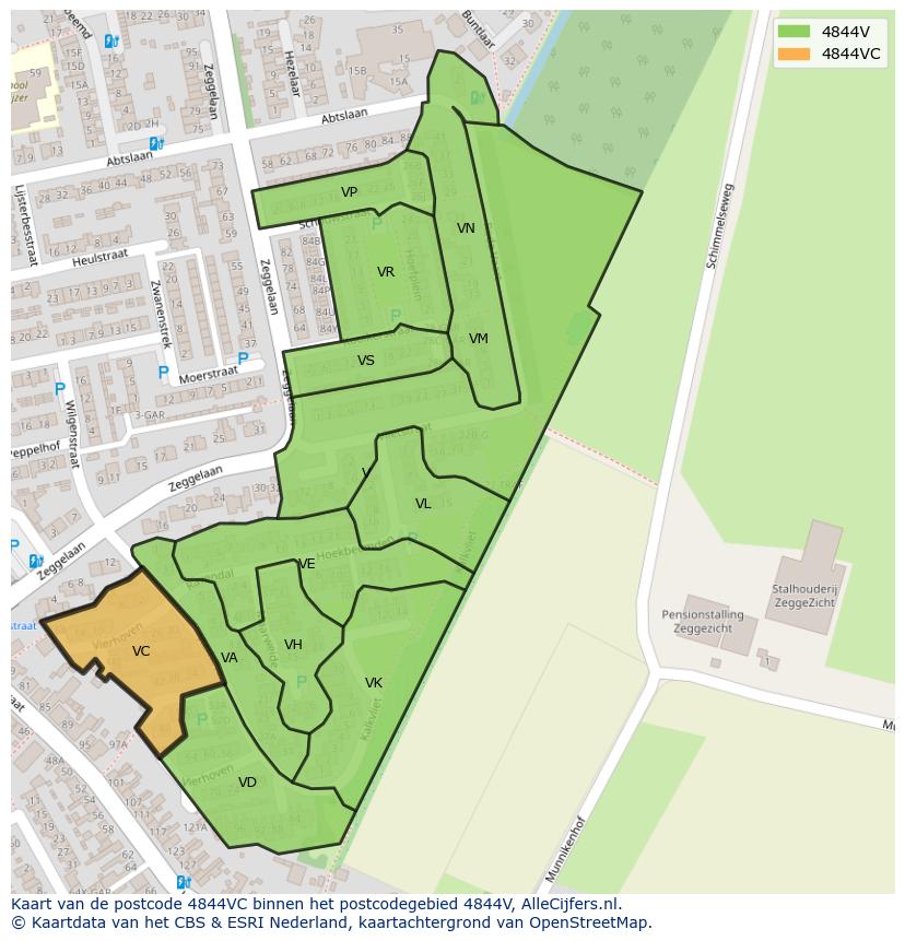 Afbeelding van het postcodegebied 4844 VC op de kaart.