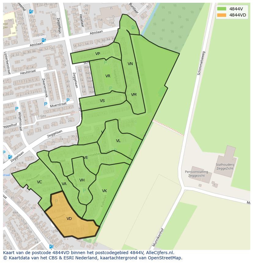Afbeelding van het postcodegebied 4844 VD op de kaart.