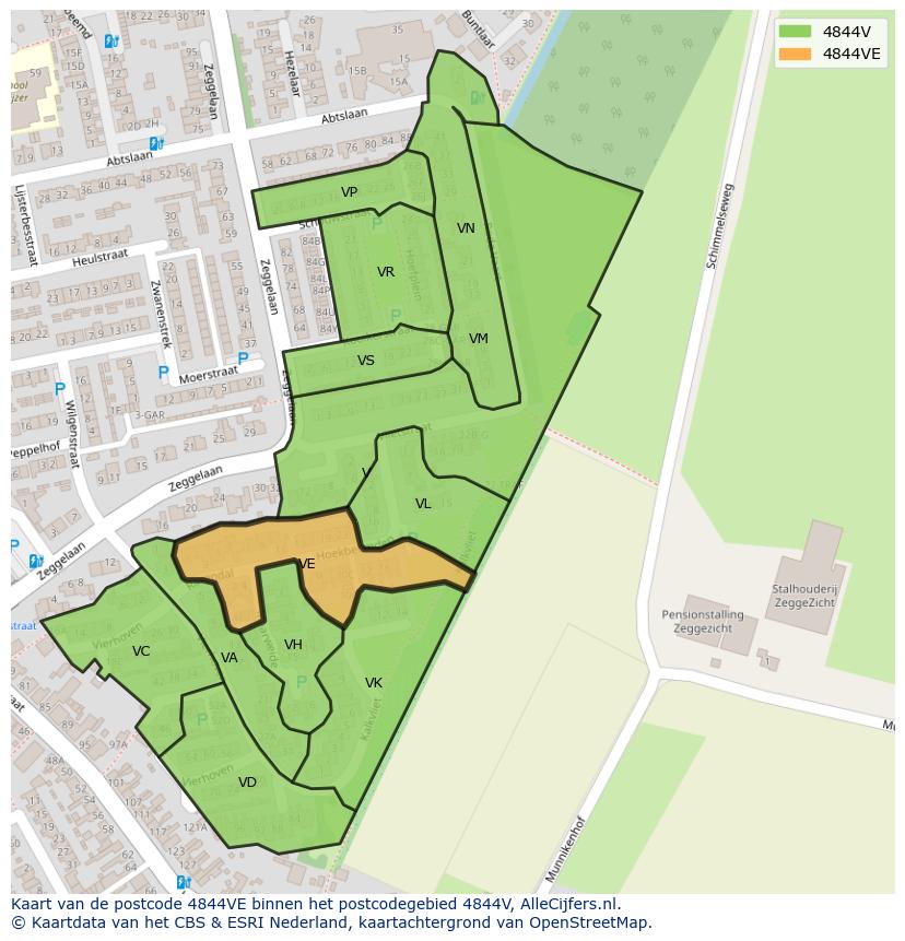 Afbeelding van het postcodegebied 4844 VE op de kaart.