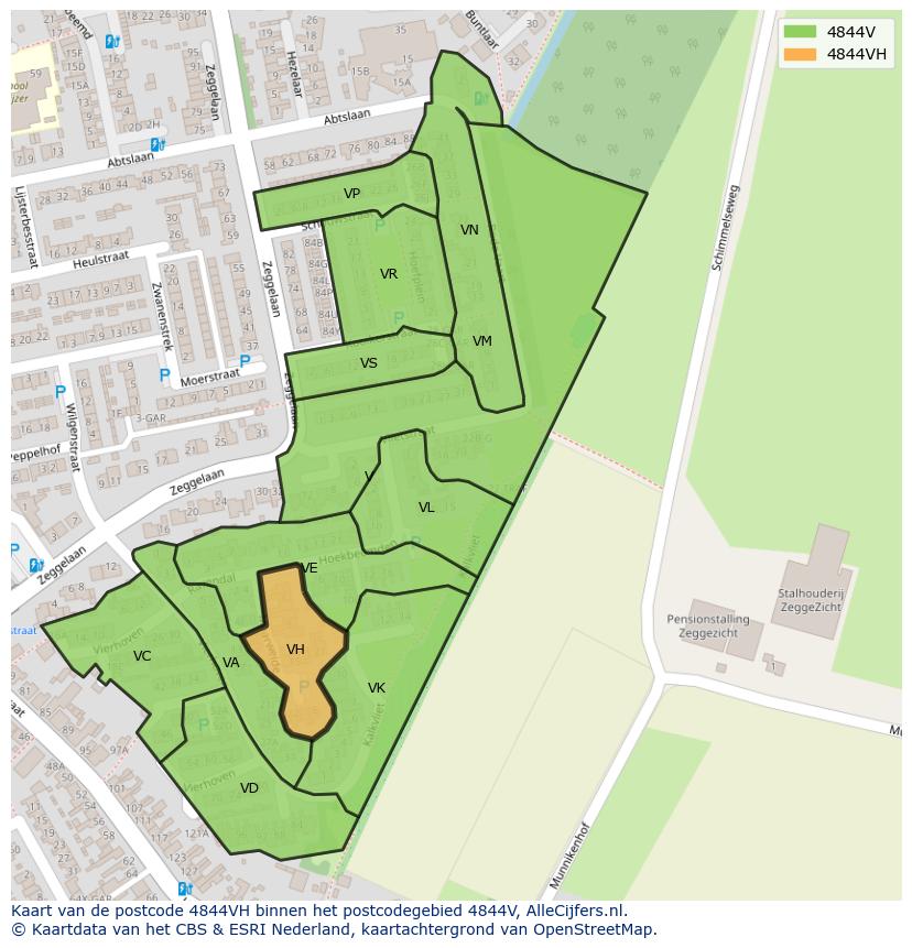Afbeelding van het postcodegebied 4844 VH op de kaart.