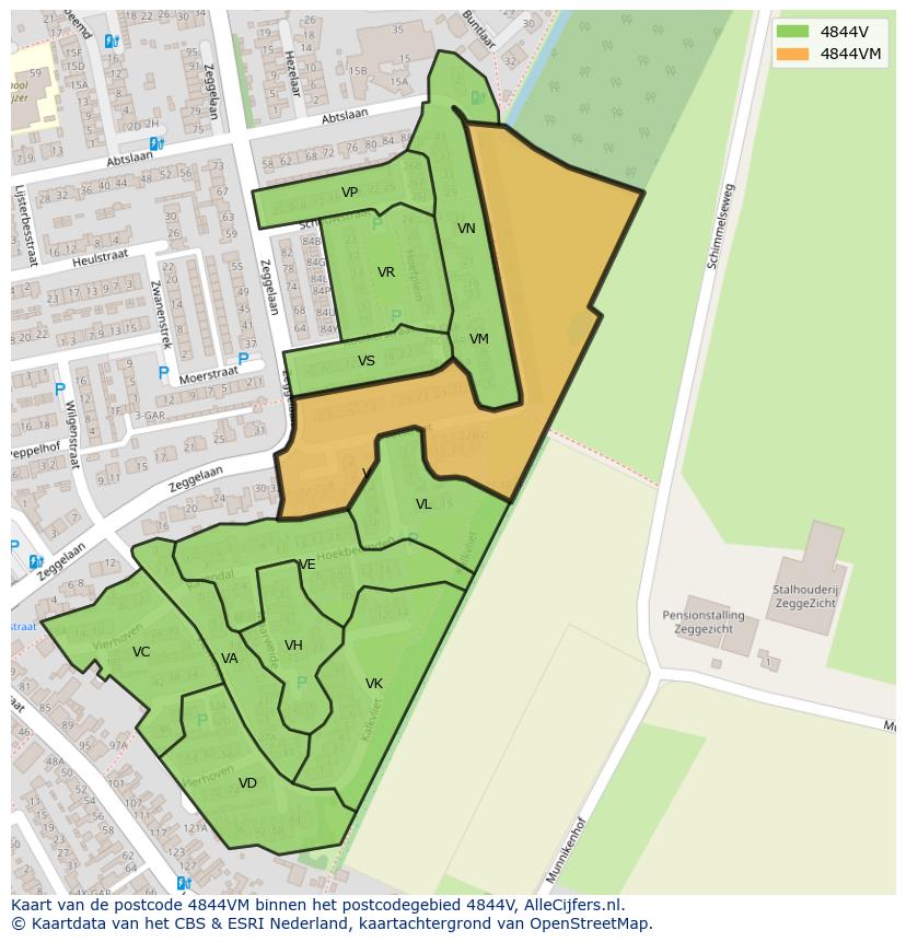 Afbeelding van het postcodegebied 4844 VM op de kaart.