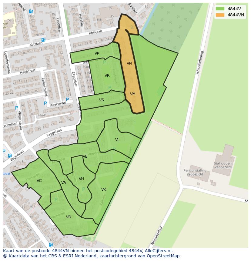 Afbeelding van het postcodegebied 4844 VN op de kaart.