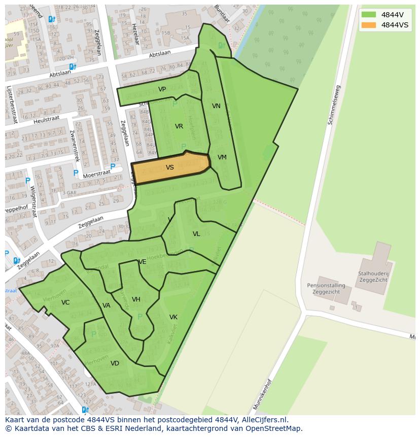 Afbeelding van het postcodegebied 4844 VS op de kaart.