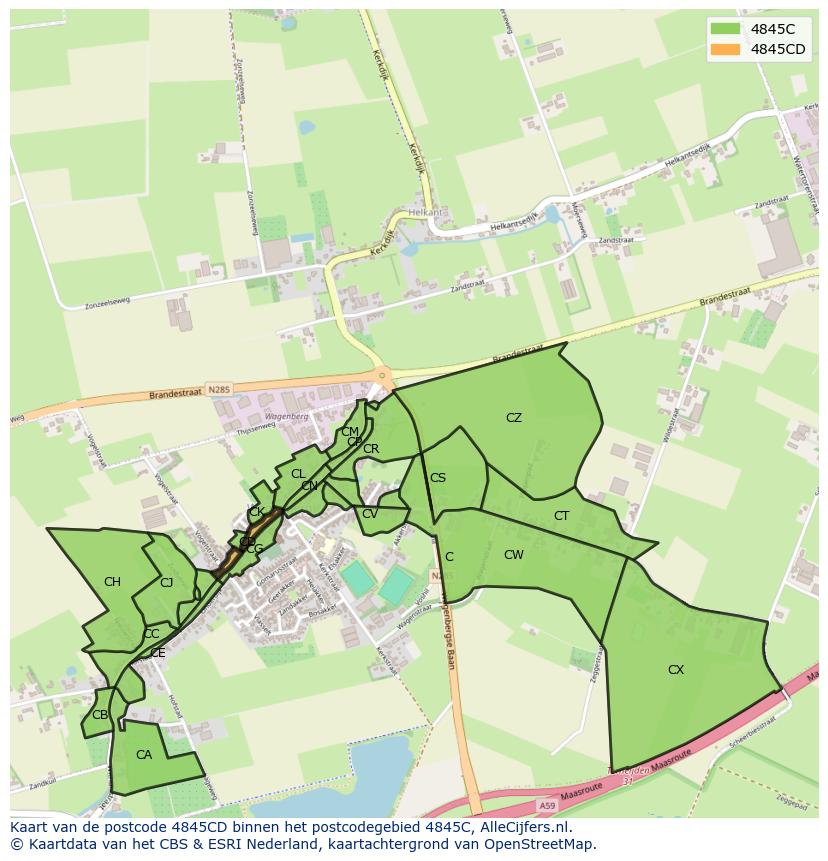Afbeelding van het postcodegebied 4845 CD op de kaart.