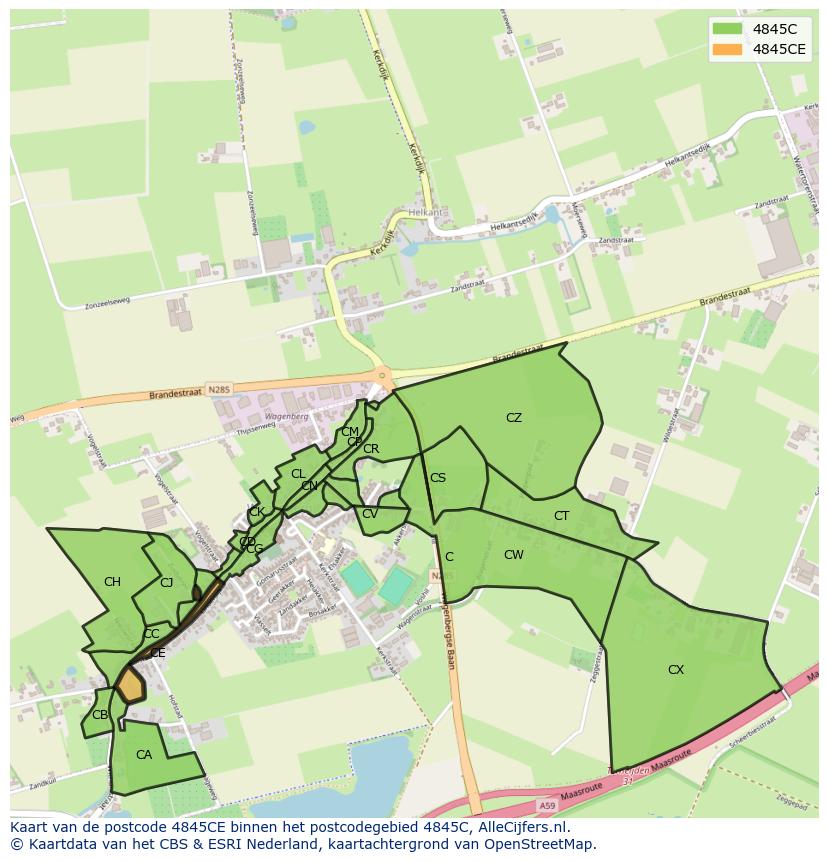 Afbeelding van het postcodegebied 4845 CE op de kaart.