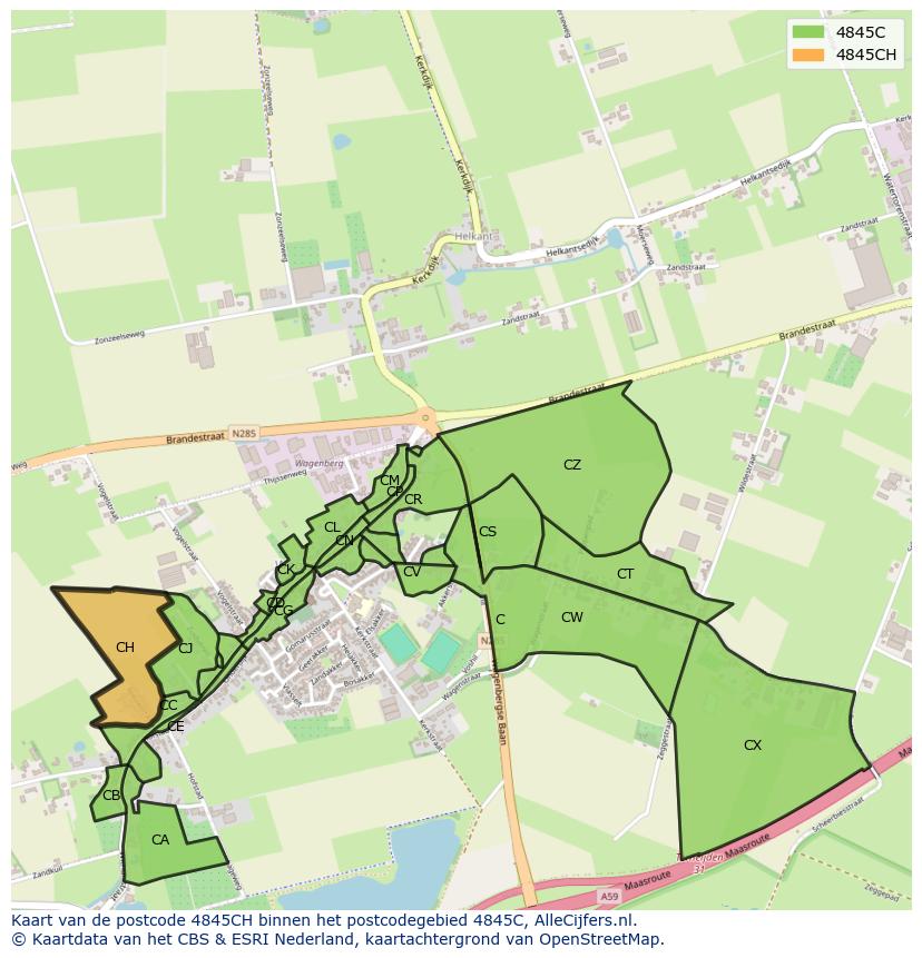 Afbeelding van het postcodegebied 4845 CH op de kaart.