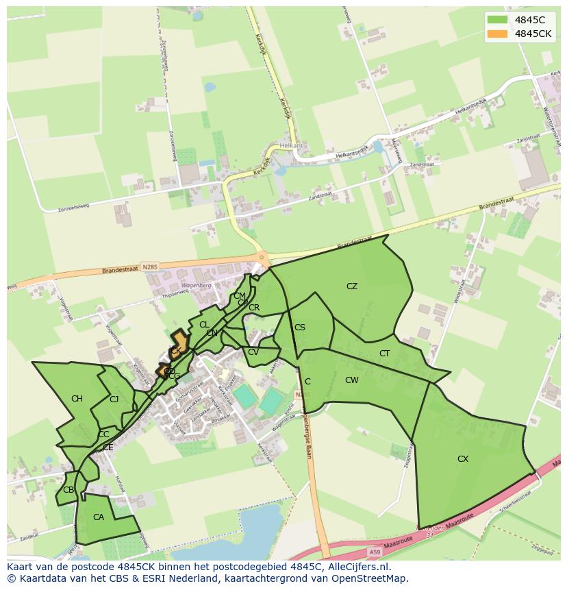 Afbeelding van het postcodegebied 4845 CK op de kaart.