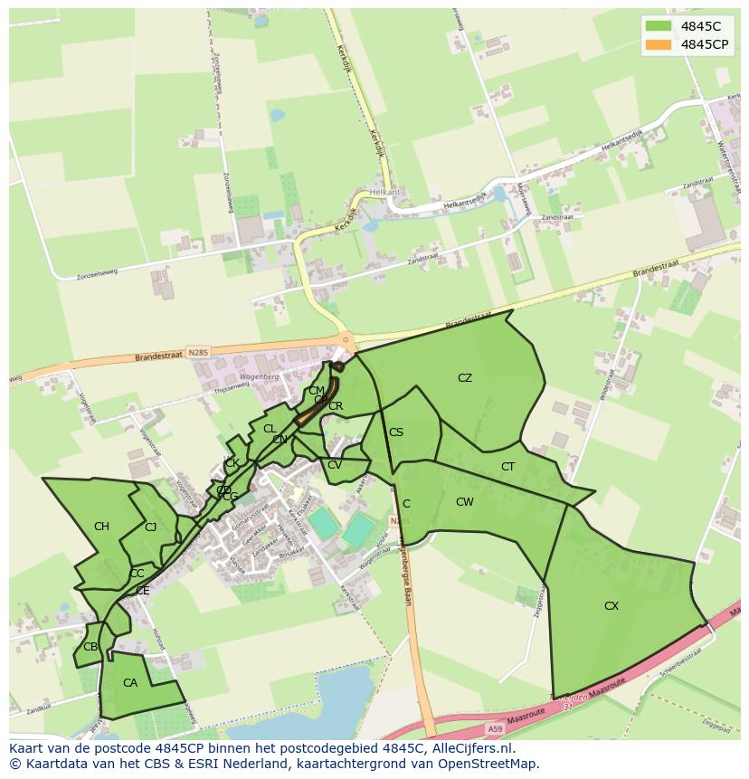 Afbeelding van het postcodegebied 4845 CP op de kaart.