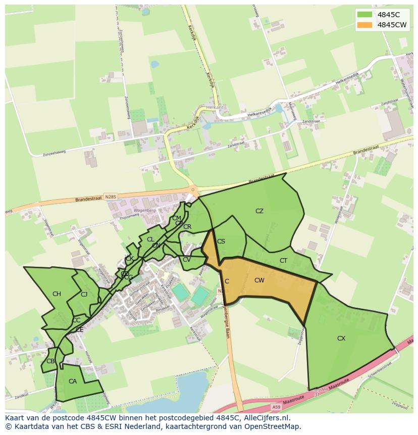 Afbeelding van het postcodegebied 4845 CW op de kaart.