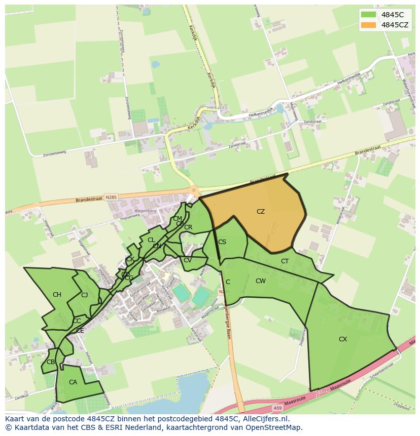 Afbeelding van het postcodegebied 4845 CZ op de kaart.