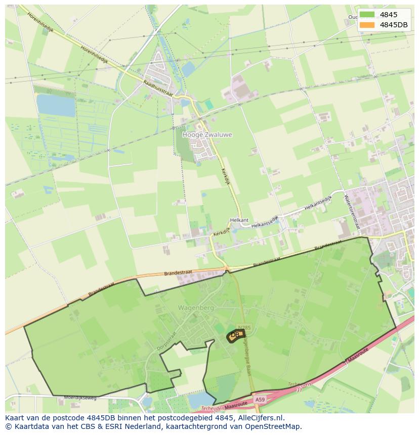 Afbeelding van het postcodegebied 4845 DB op de kaart.