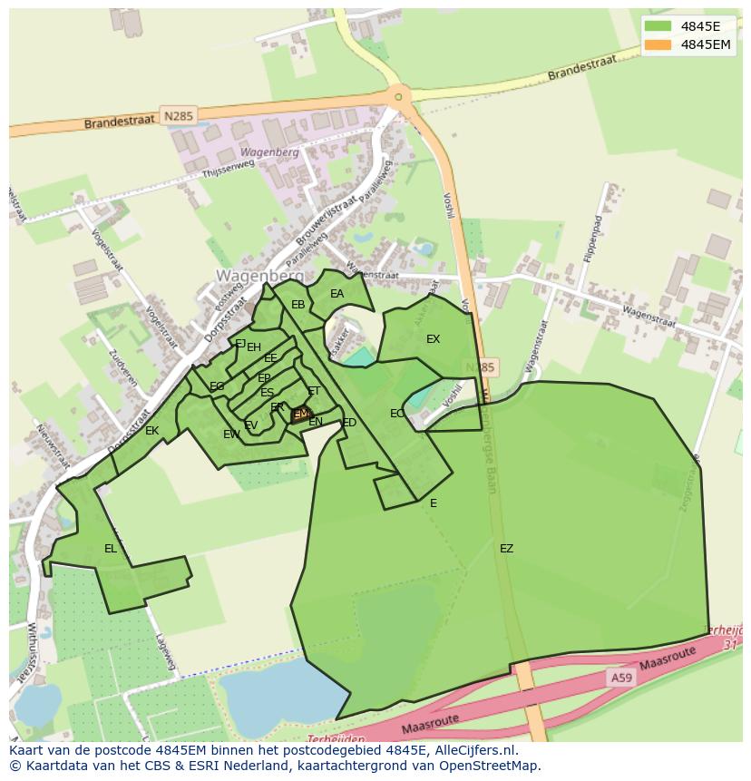 Afbeelding van het postcodegebied 4845 EM op de kaart.