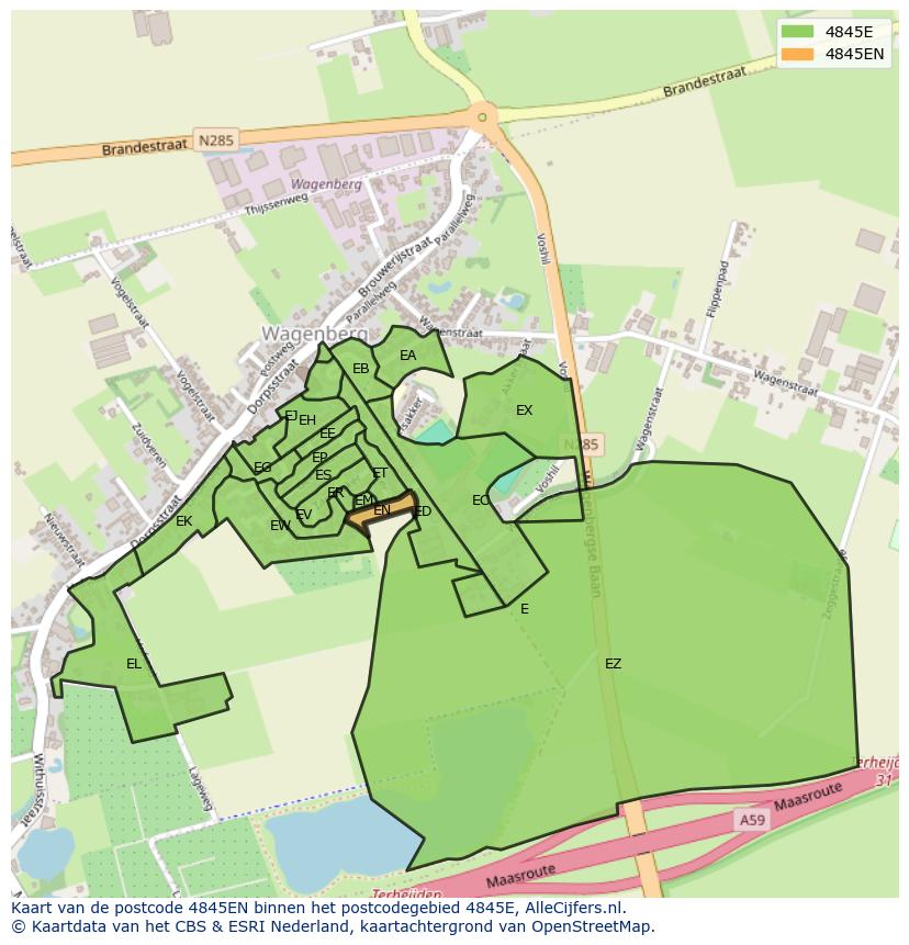 Afbeelding van het postcodegebied 4845 EN op de kaart.