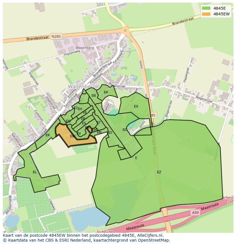 Afbeelding van het postcodegebied 4845 EW op de kaart.