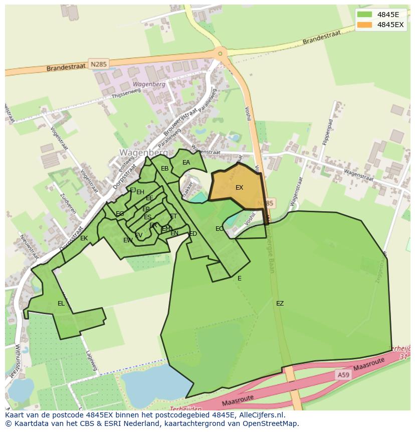 Afbeelding van het postcodegebied 4845 EX op de kaart.