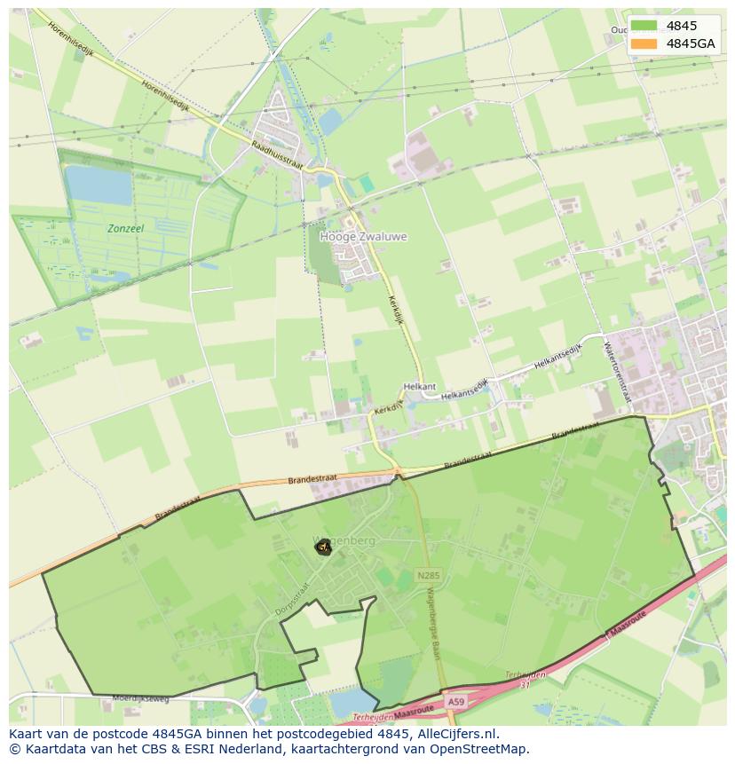 Afbeelding van het postcodegebied 4845 GA op de kaart.