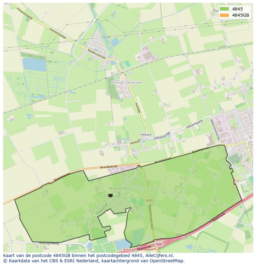 Afbeelding van het postcodegebied 4845 GB op de kaart.