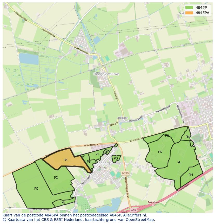 Afbeelding van het postcodegebied 4845 PA op de kaart.