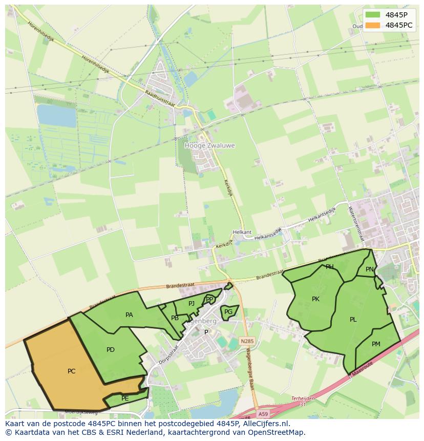Afbeelding van het postcodegebied 4845 PC op de kaart.