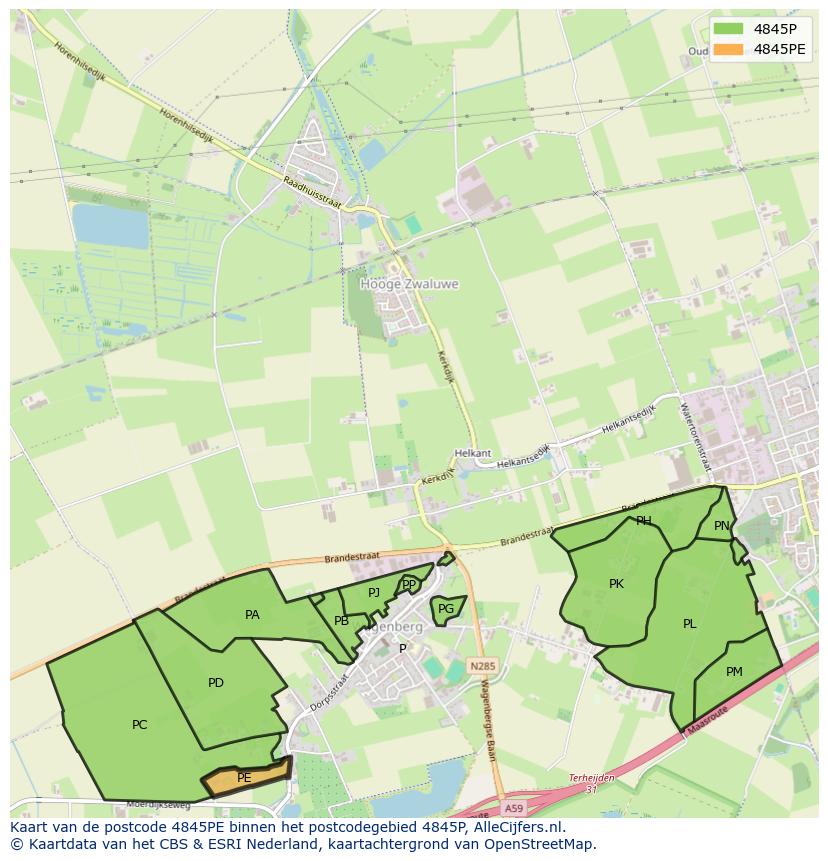 Afbeelding van het postcodegebied 4845 PE op de kaart.