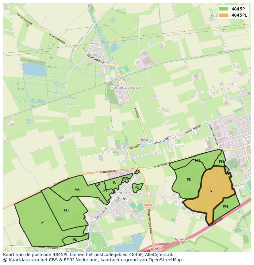 Afbeelding van het postcodegebied 4845 PL op de kaart.