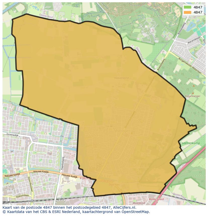 Afbeelding van het postcodegebied 4847 op de kaart.