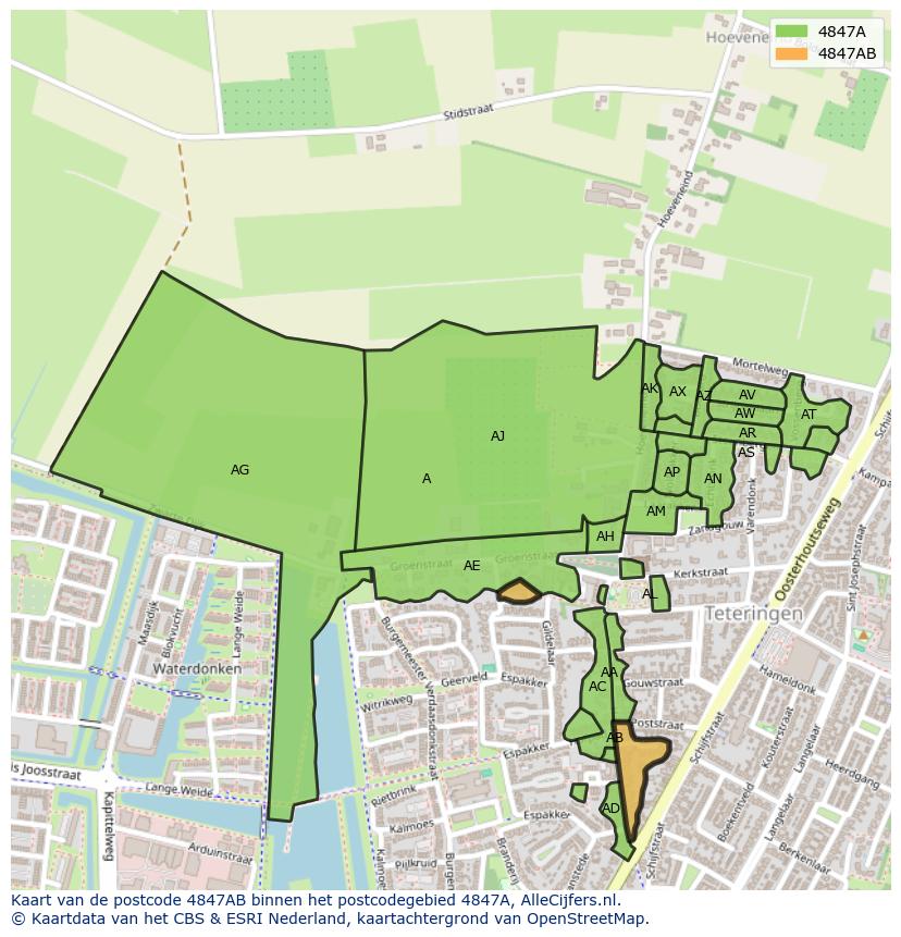 Afbeelding van het postcodegebied 4847 AB op de kaart.