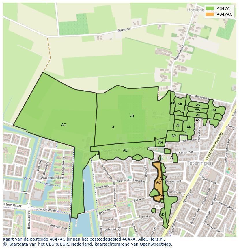 Afbeelding van het postcodegebied 4847 AC op de kaart.