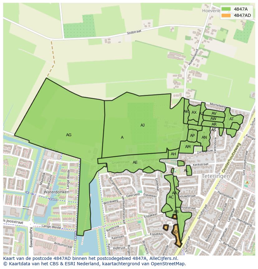 Afbeelding van het postcodegebied 4847 AD op de kaart.