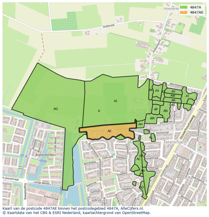 Afbeelding van het postcodegebied 4847 AE op de kaart.