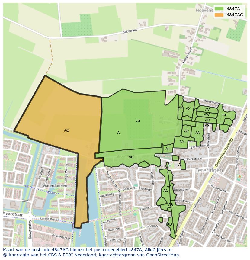 Afbeelding van het postcodegebied 4847 AG op de kaart.