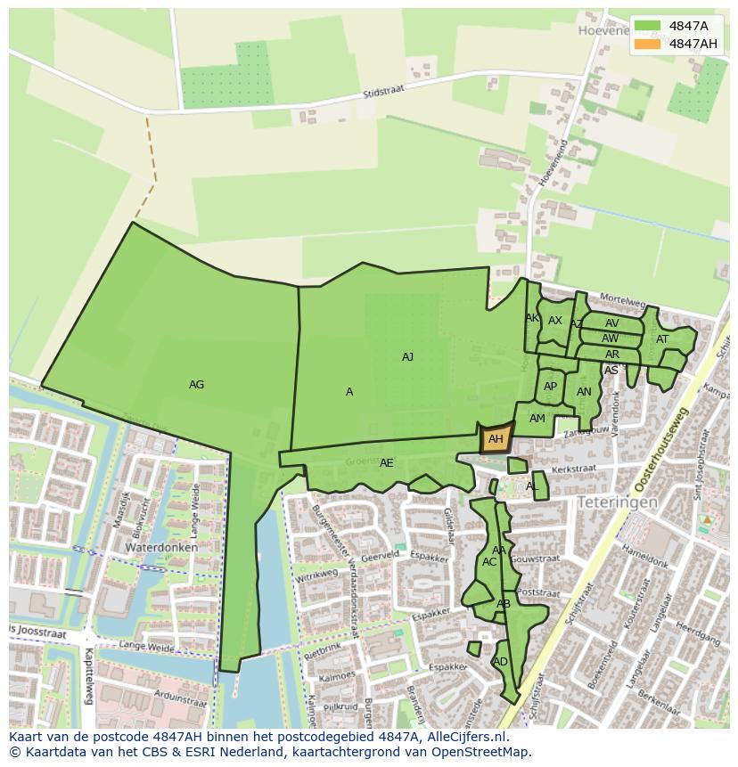 Afbeelding van het postcodegebied 4847 AH op de kaart.