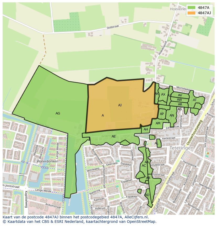 Afbeelding van het postcodegebied 4847 AJ op de kaart.
