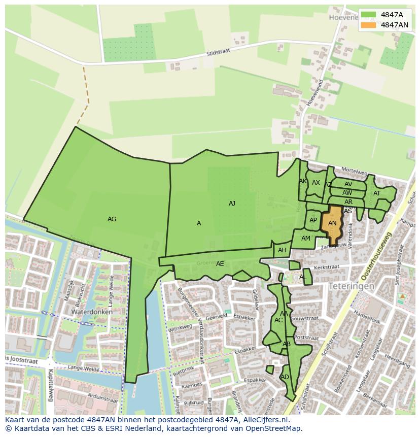 Afbeelding van het postcodegebied 4847 AN op de kaart.