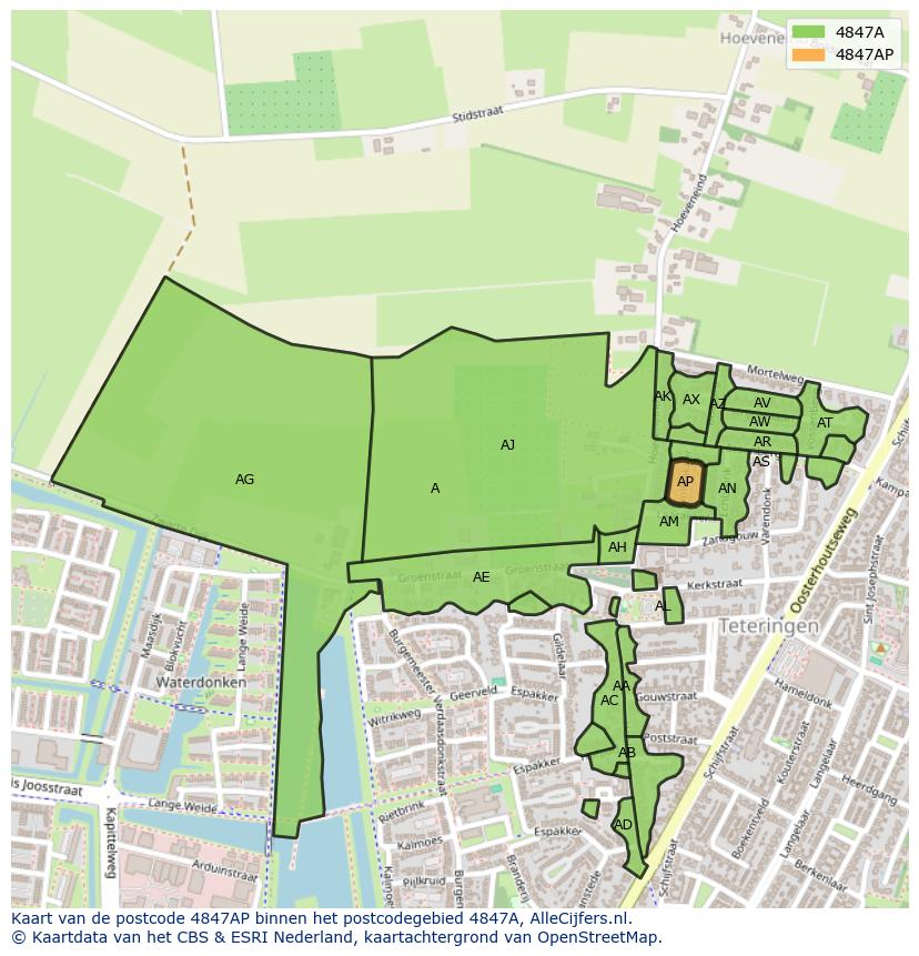 Afbeelding van het postcodegebied 4847 AP op de kaart.