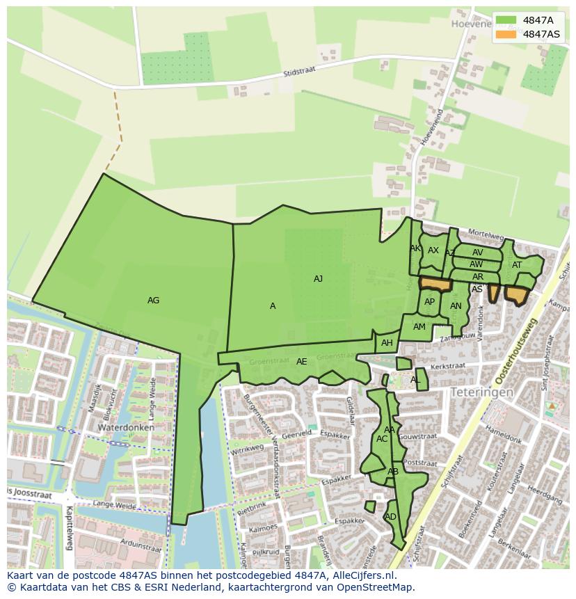 Afbeelding van het postcodegebied 4847 AS op de kaart.