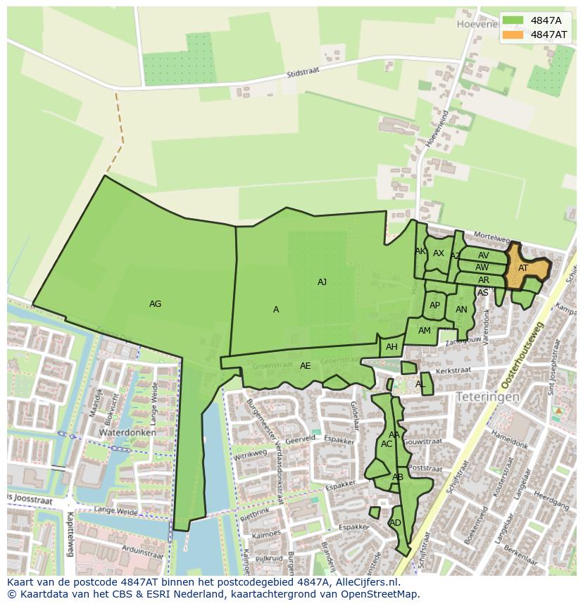 Afbeelding van het postcodegebied 4847 AT op de kaart.
