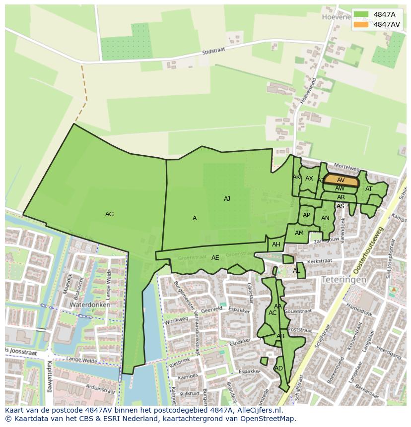 Afbeelding van het postcodegebied 4847 AV op de kaart.