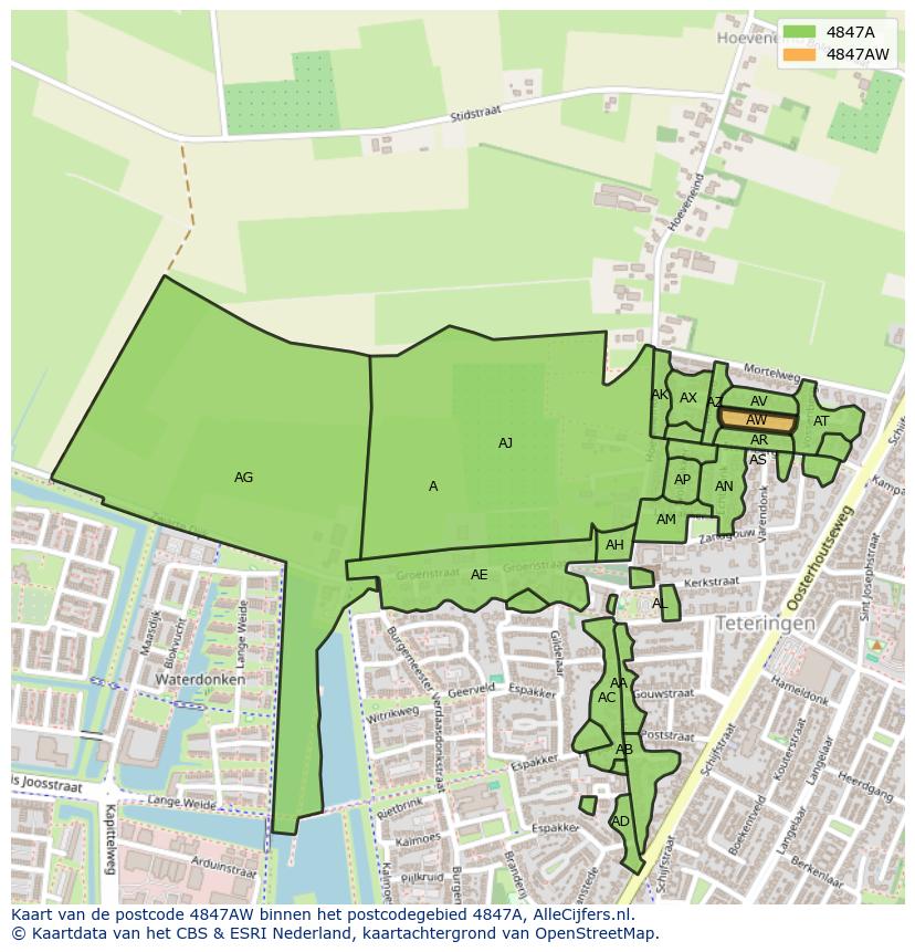 Afbeelding van het postcodegebied 4847 AW op de kaart.
