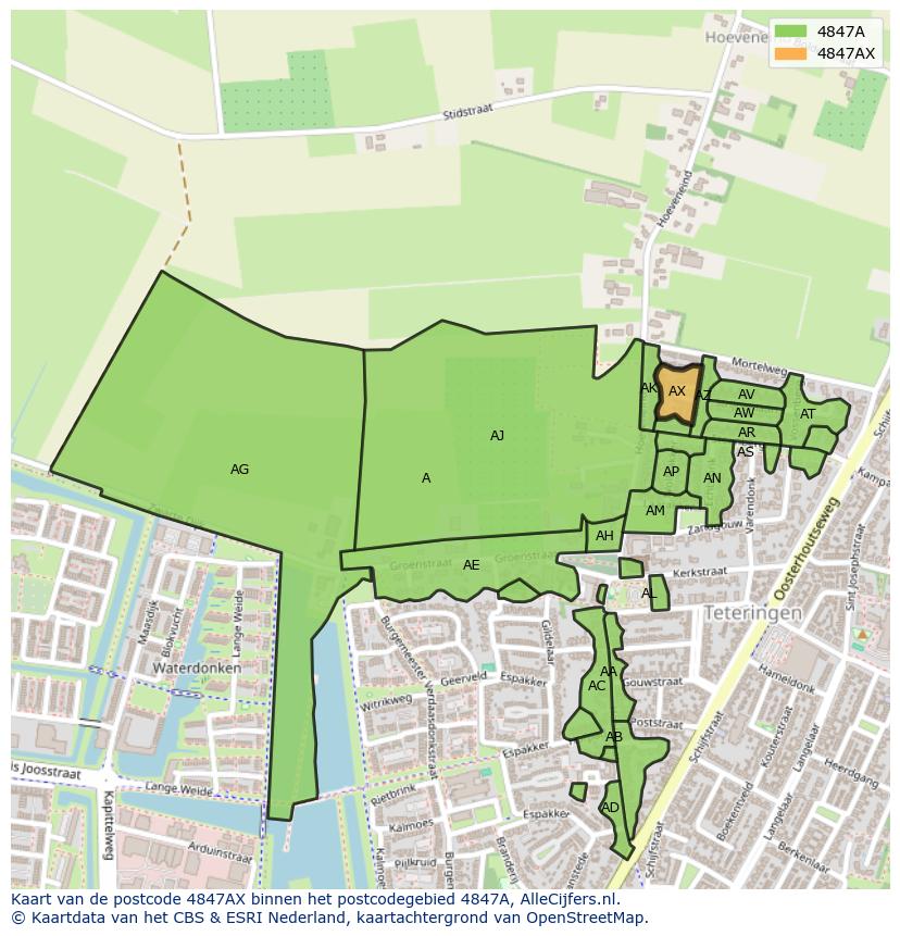 Afbeelding van het postcodegebied 4847 AX op de kaart.