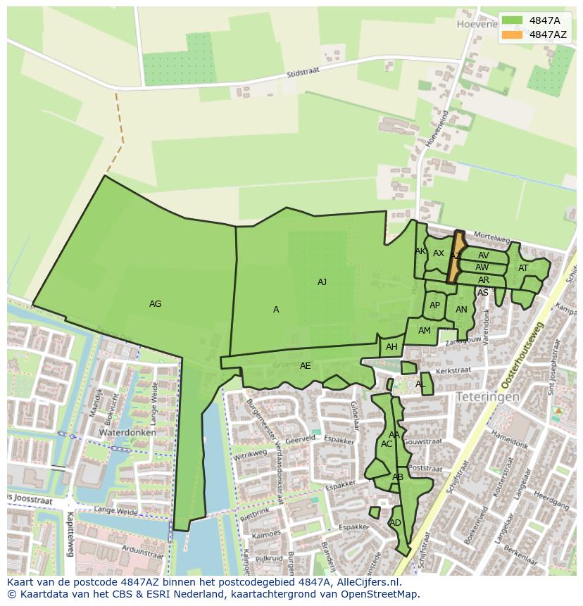 Afbeelding van het postcodegebied 4847 AZ op de kaart.