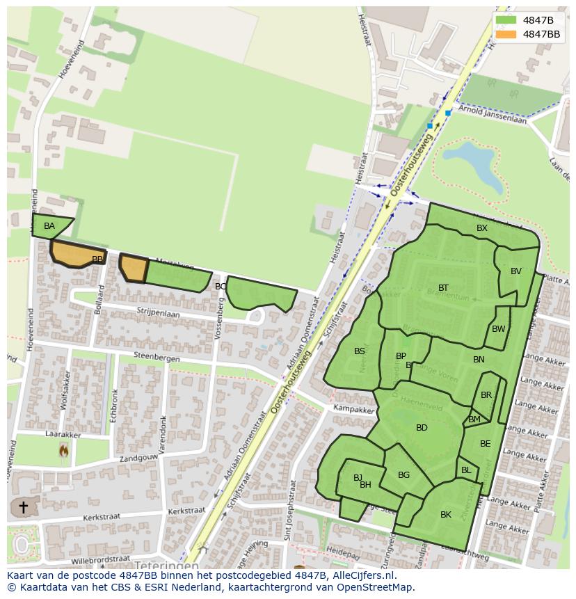 Afbeelding van het postcodegebied 4847 BB op de kaart.