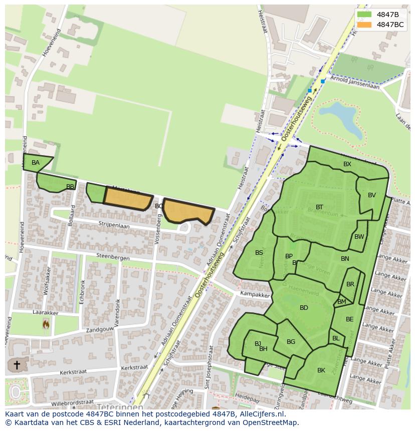 Afbeelding van het postcodegebied 4847 BC op de kaart.