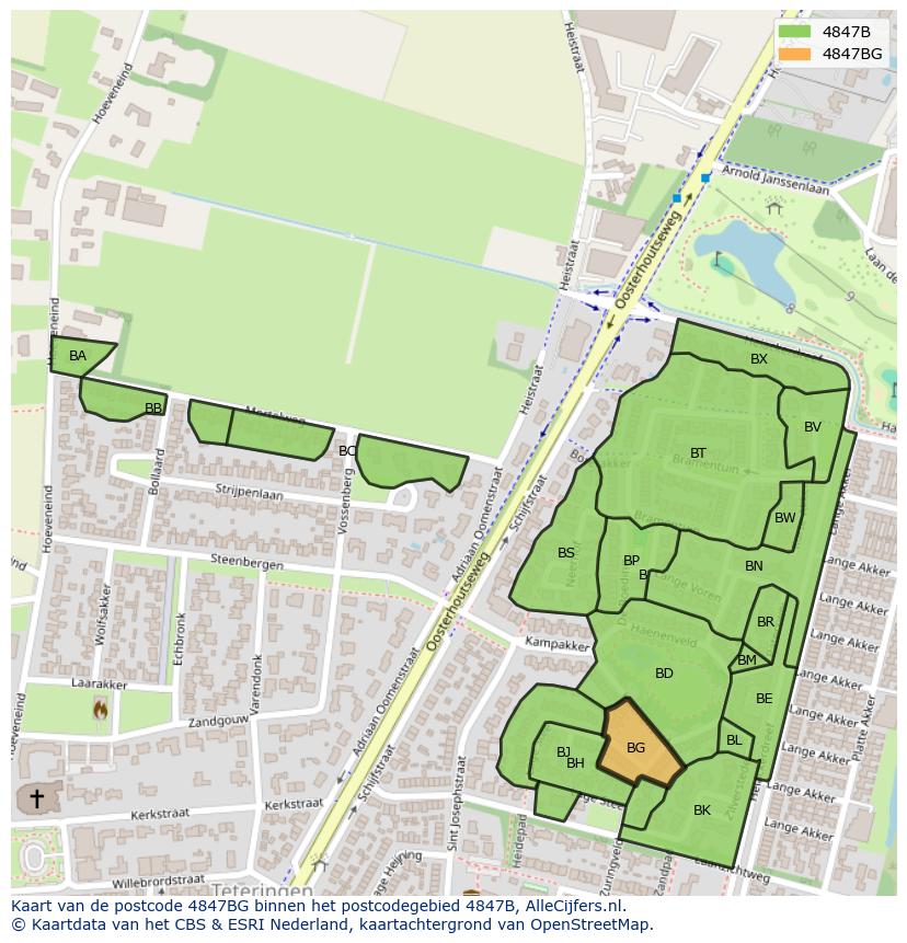 Afbeelding van het postcodegebied 4847 BG op de kaart.