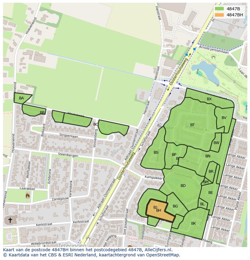 Afbeelding van het postcodegebied 4847 BH op de kaart.