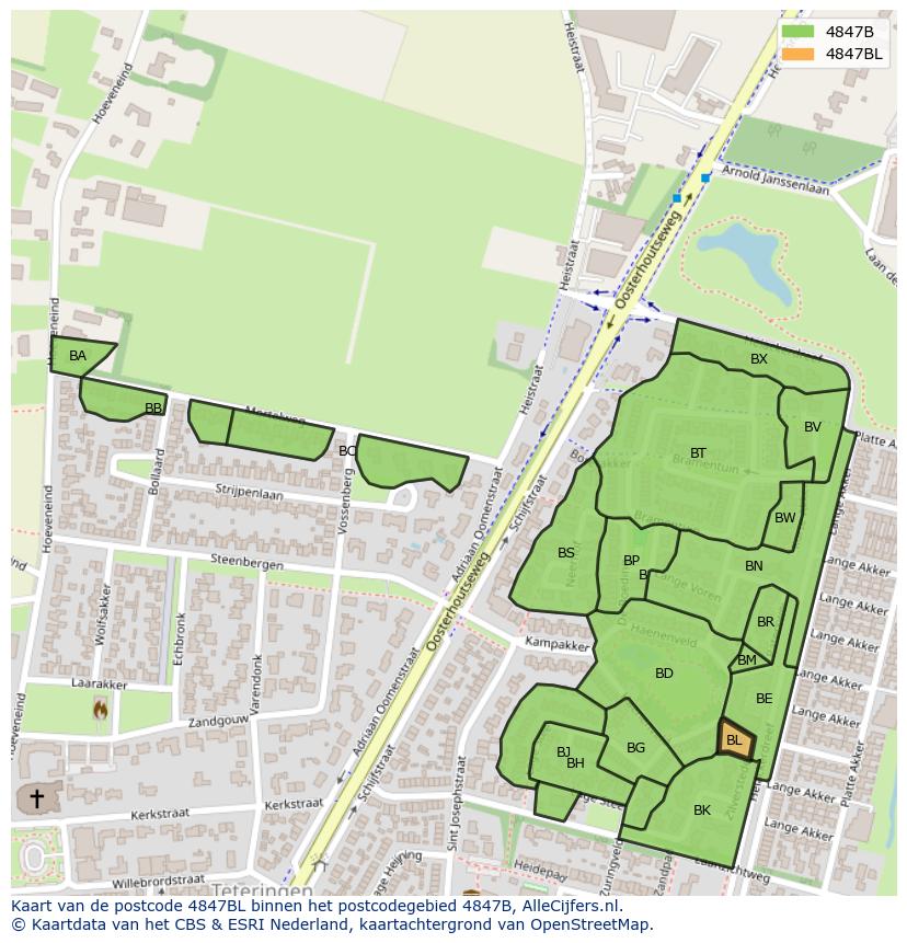Afbeelding van het postcodegebied 4847 BL op de kaart.